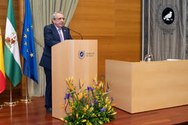 Intervención de José Ángel Narváez en la toma de posesión del nuevo Consejo de Dirección de la Universidad de Málaga. Edificio del Rectorado.  Febrero de 2020