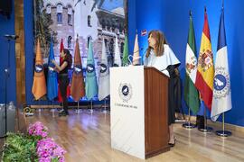 Intervención de Sara Robles. Investidura de Hermanfrid Schubart, Alejandro Portes y Luis Enrique de la Villa como Doctores "Honoris Causa" por la Universidad de Málaga. Paraninfo. Octubre de 2024