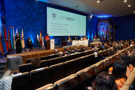 Discurso de Elsa Marina Álvarez. Investidura de Bernardo Quintero como Doctor "Honoris Causa" por la Universidad de Málaga. Paraninfo. Marzo de 2025