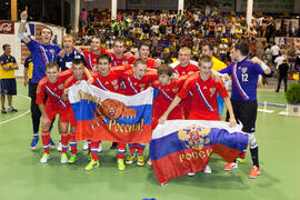Jugadores de Rusia. Partido Rusia contra Brasil. 14º Campeonato del Mundo Universitario de Fútbol...