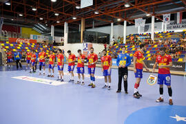 Partido Rumanía - España. Categoría masculina. Campeonato del Mundo Universitario de Balonmano. Antequera. Julio de 2016