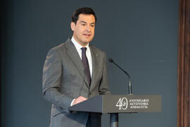 Juan Manuel Moreno Bonilla. Toma de posesión de D. José Ángel Narváez Bueno como Rector de la Universidad de Málaga. Palacio de San Telmo, Sevilla. Enero de 2020