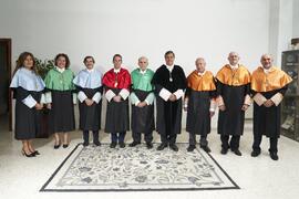 Retrato de grupo previo a la investidura de Hermanfrid Schubart, Alejandro Portes y Luis Enrique de la Villa como Doctores "Honoris Causa" por la Universidad de Málaga. Paraninfo. Octubre de 2024