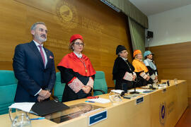 Mesa presidencial. Investidura de Miguel Sáenz Sagaseta y Brian Harris como Doctores "Honoris Causa" por la Facultad de Filosofía y Letras de la Universidad de Málaga. Edificio del Rectorado. Febrero de 2020